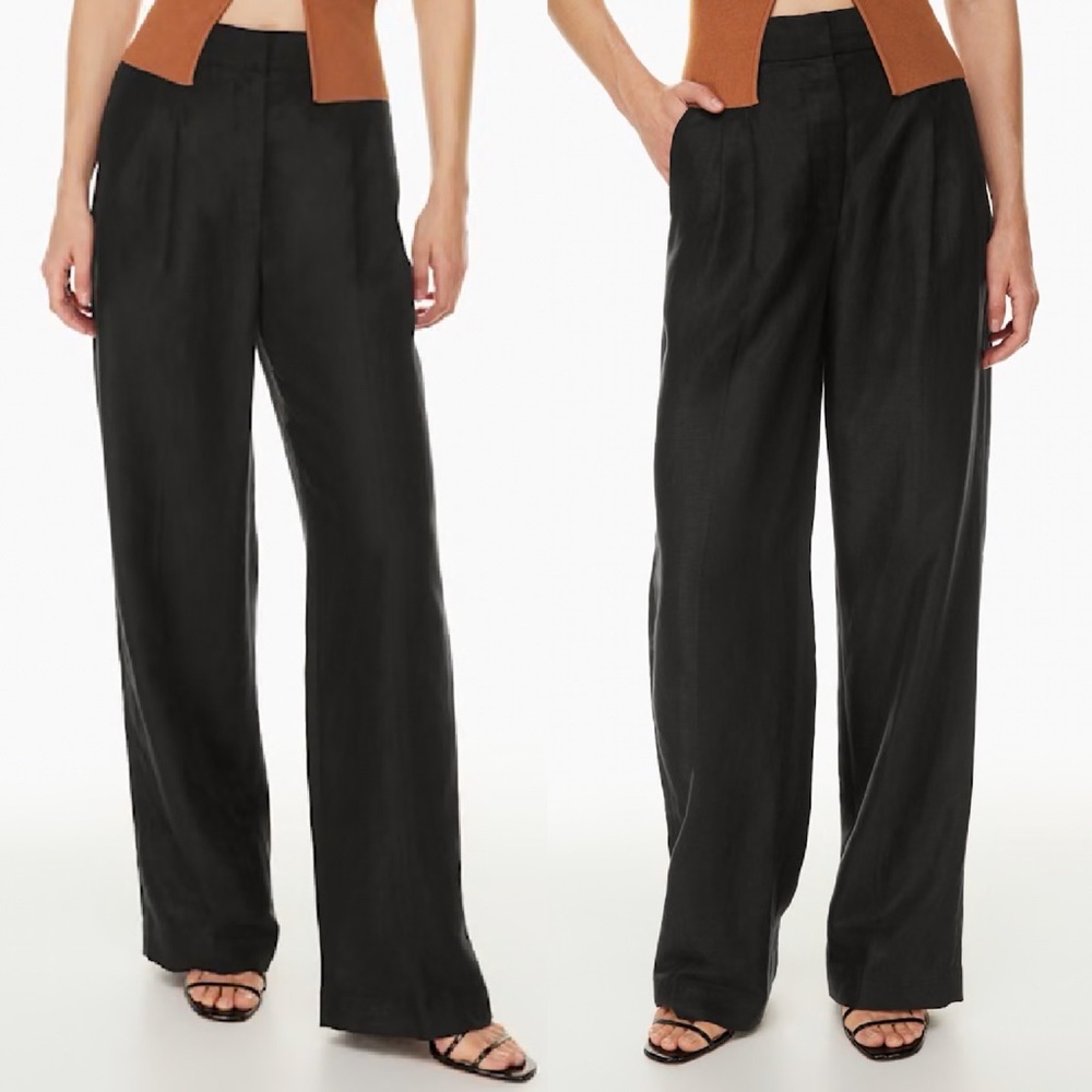 Aritzia- The Effortless Pants Linen Black High Waisted Wide Leg Size 4